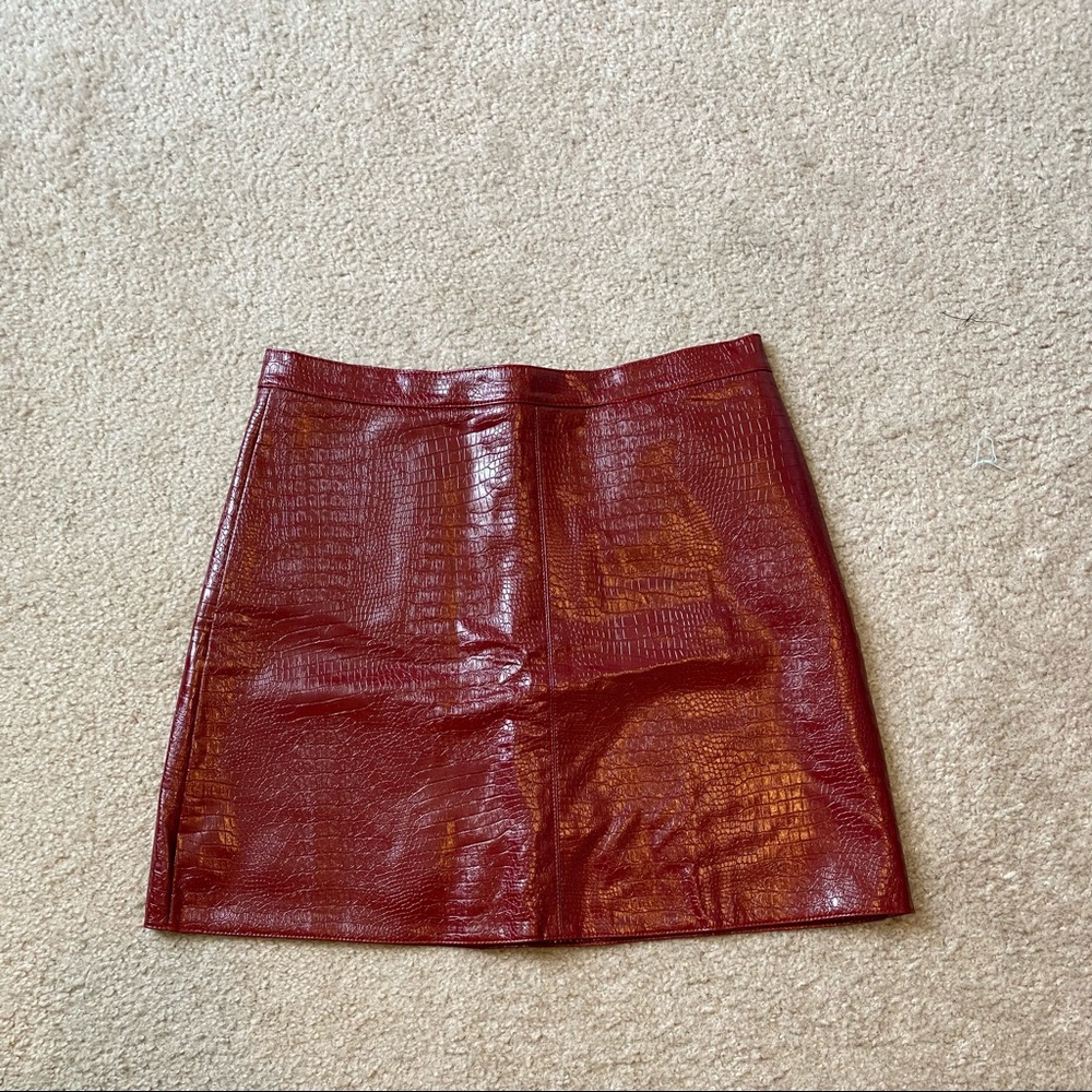 Faux leather aligned skirt